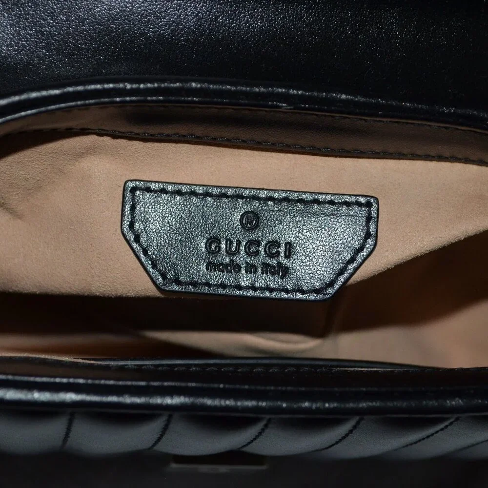 New Gucci GG Black Quilted Marmont Top Handle Shoulder Handbag - Picture 11 of 14